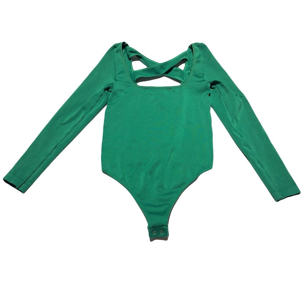 Anthropologie Women’s The Viv Long-Sleeve Bodysuit Size S / M square neck Green